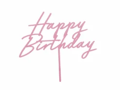 Akryl Kagetopper "Happy Birthday" - Lyserød