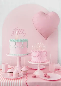 Akryl Kagetopper "Happy Birthday" - Lyserød