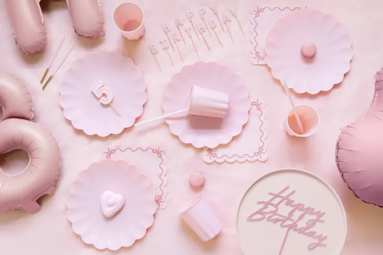 Akryl Kagetopper "Happy Birthday" - Lyserød