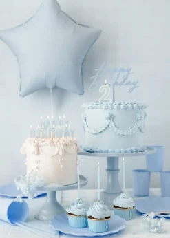 Akryl Kagetopper "Happy Birthday" - Lyseblå