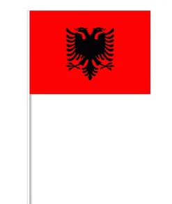 Albansk Papirflag på Pind, 27 x 20 cm