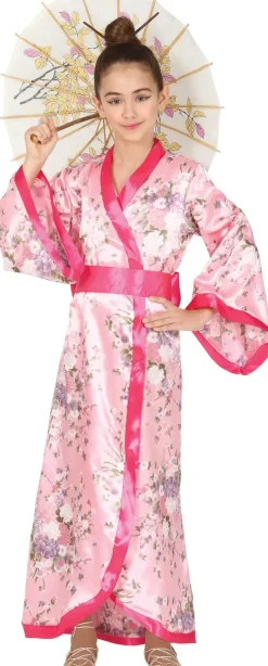Asiatisk Prinsesse – Lyserød Kimono Kostume til Piger (3–12 år)