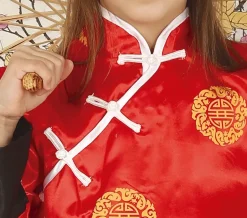 Asiatisk Prinsesse - Rødt Kimono Kostume Til Piger (3 - 12 år)