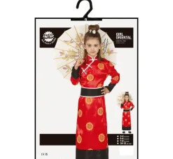 Asiatisk Prinsesse - Rødt Kimono Kostume Til Piger (3 - 12 år)