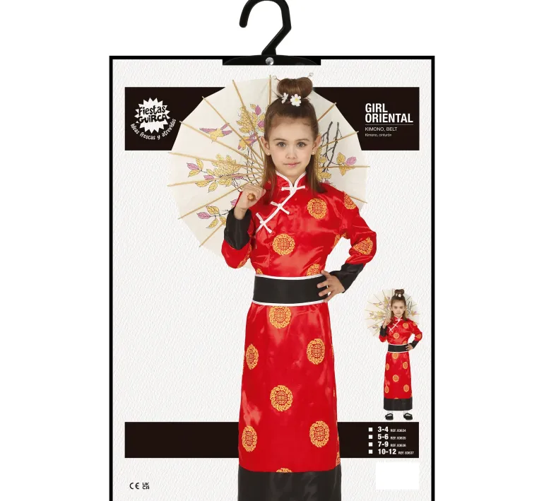 Asiatisk Prinsesse - Rødt Kimono Kostume Til Piger (3 - 12 år)