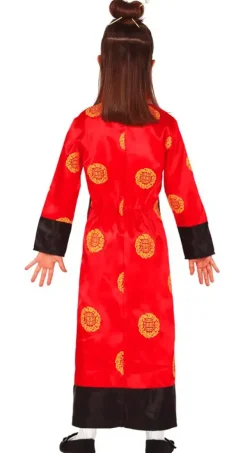 Asiatisk Prinsesse - Rødt Kimono Kostume Til Piger (3 - 12 år)