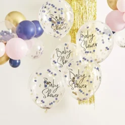 Babyshower Navy/Pink Konfetti Balloner, 5 stk.