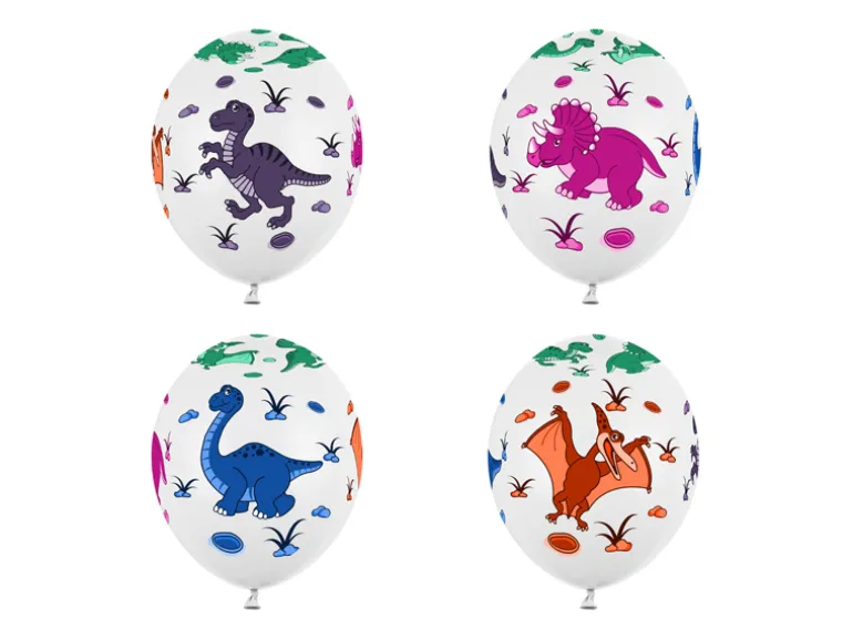 Ballon 30 cm, Dinosaurs, Pastel Pure Hvid (6 Stk.)