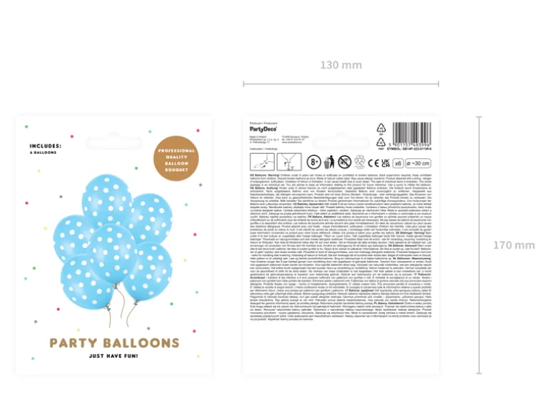 Ballon 30 cm, Dots, Pastel Baby Blå (6 Stk.)