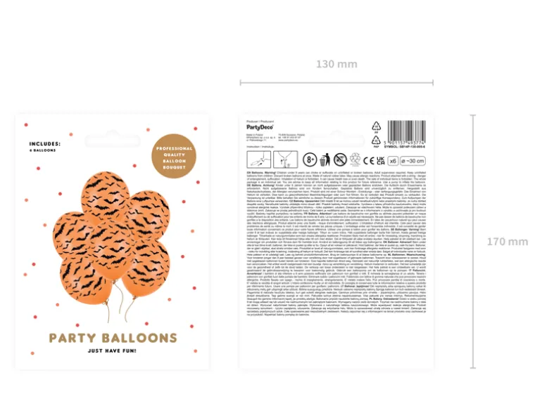 Ballon 30 cm, Flagermus, Pastel Orange (6 Stk.)