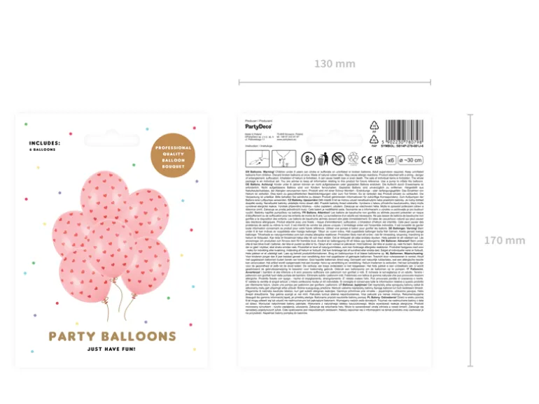 Ballon 30 cm, Hjerter, Pastel Baby Pink (6 Stk.)