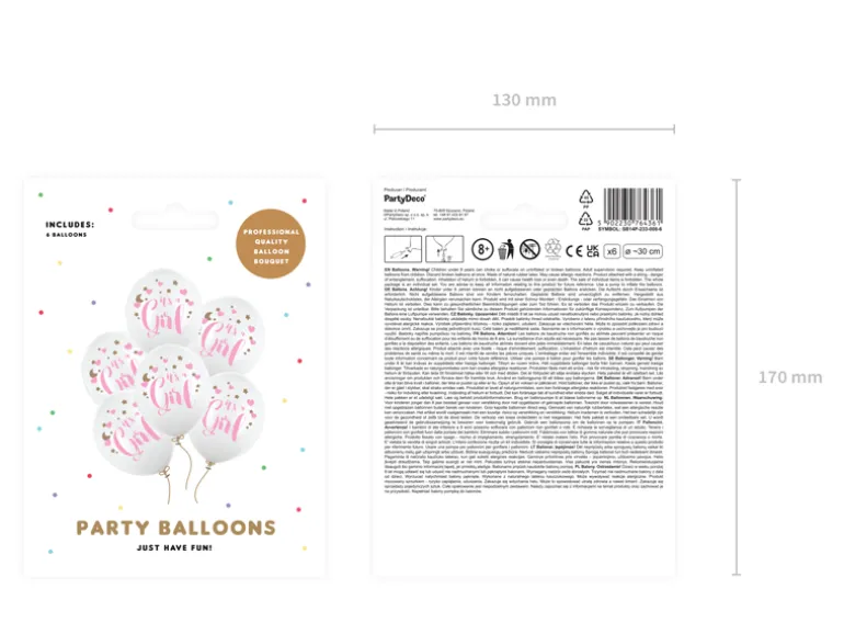Ballon 30 cm, It'S A Girl, Pastel Pure Hvid (6 Stk.)