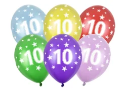 Ballon 30 cm, 10 Års Fødselsdag, Metallic Mix (50 Stk.)