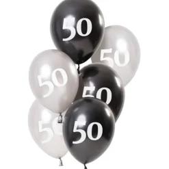 Ballon mix Glossy Black "Happy 50" 23 cm, 6 stk.