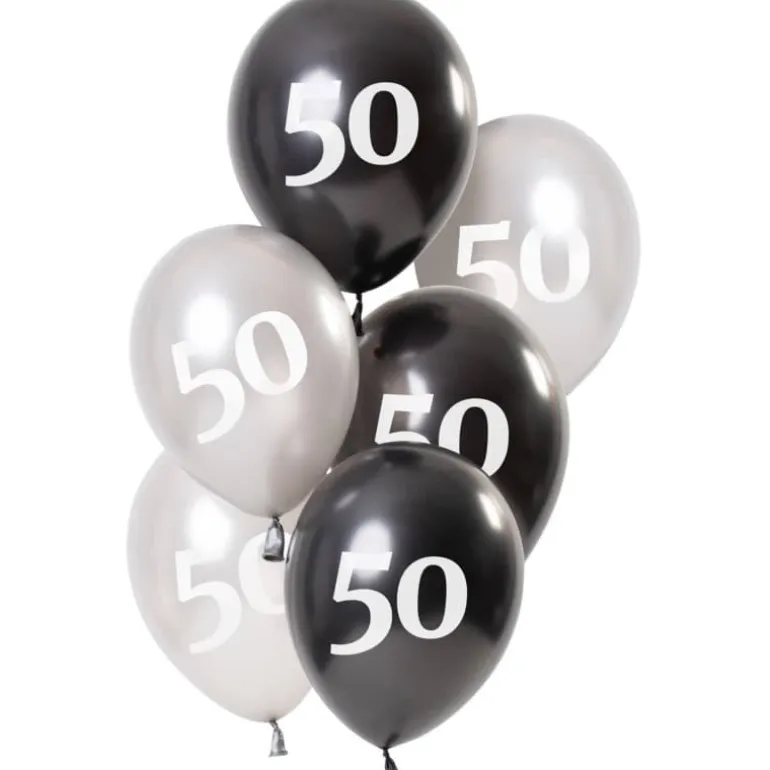 Ballon mix Glossy Black "Happy 50" 23 cm, 6 stk.