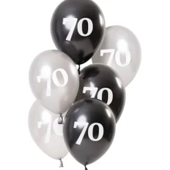 Ballon mix Glossy Black "Happy 70" 23 cm, 6 stk.