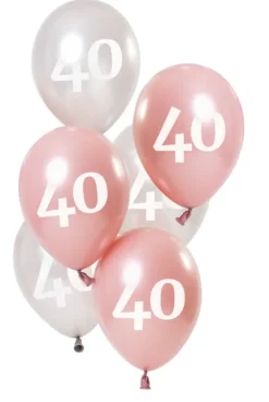 Ballon mix Glossy Pink "Happy 40" 23 cm, 6 stk.