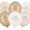 Beige mix "Happy Birthday" Balloner, 6 stk.