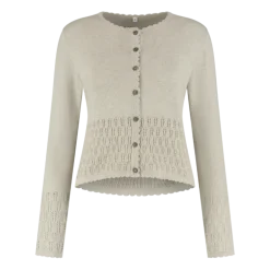 Beige Strikcardigan, Bomuld & Akryl - Ægte Trachtenmode