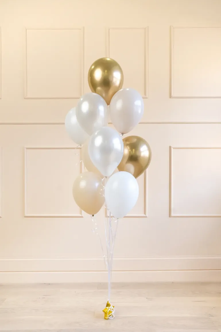 Blandet Balloner Hvid / Guld, 10 stk.