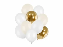 Blandet Balloner Hvid / Guld, 10 stk.