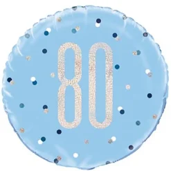 Blå Glitz Fødselsdags Folieballon, 80 År