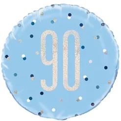 Blå Glitz Fødselsdags Folieballon, 90 År