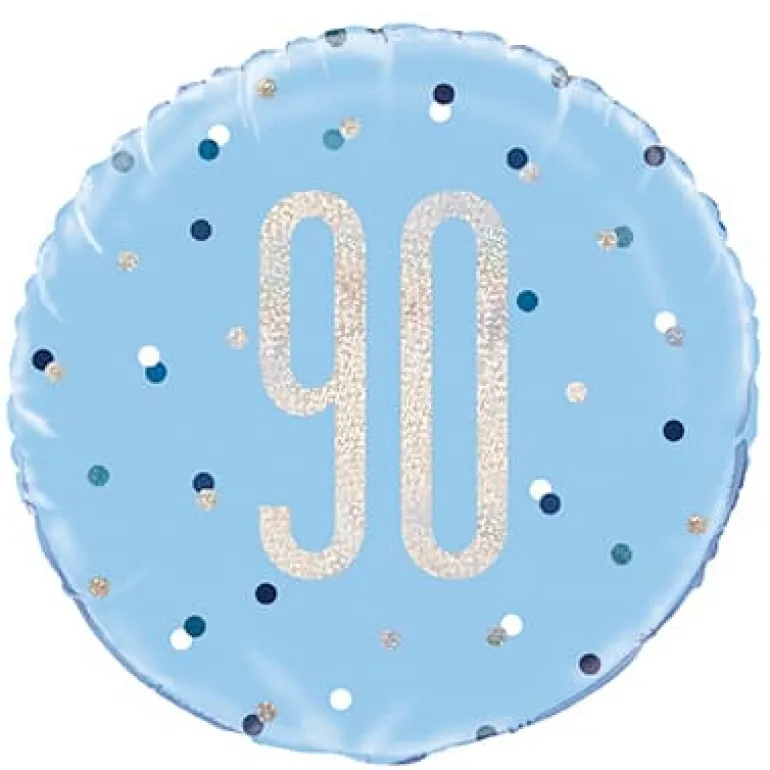 Blå Glitz Fødselsdags Folieballon, 90 År