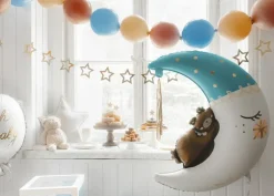 Blå Halvmåne Ballon m/Teddy & Tassel