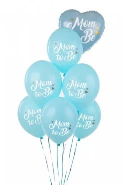 Blå Latex Balloner m/"Mom To Be" 6stk., 30cm