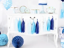 Blå, Lyseblå & Hvide Papir Tassels DIY, 12 stk.
