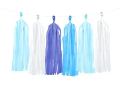 Blå, Lyseblå & Hvide Papir Tassels DIY, 12 stk.