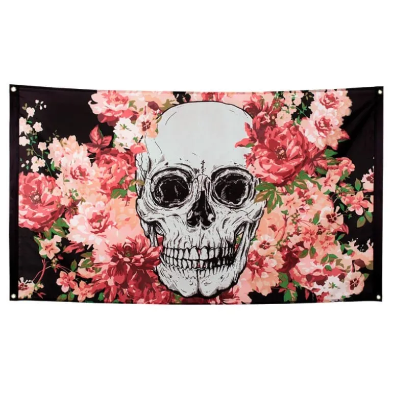 Blomstret Day of the Dead Flagbanner, 150 x 90 cm