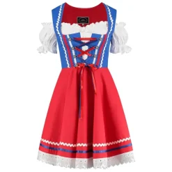 Blå/Rød Dirndl m/Løs Skjorte i 100% Bomuld