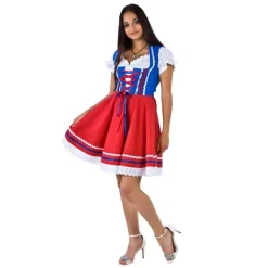 Blå/Rød Dirndl m/Løs Skjorte i 100% Bomuld