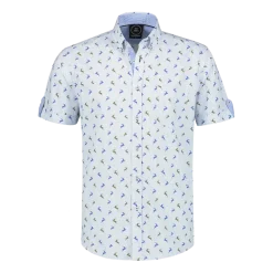 Blå Skjorte med Oktoberfest Print, 100% Bomuld