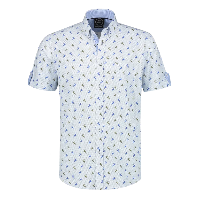 Blå Skjorte med Oktoberfest Print, 100% Bomuld