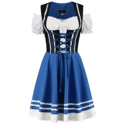Blå/Sort Dirndl m/Løs Skjorte i 100% Bomuld