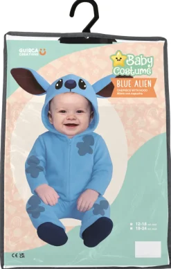 Blåt Alien Baby Kostume – Heldragt med Hætte og Lynlås (12–24 mdr.)