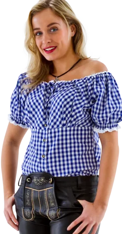 Blåternet Tyrolerbluse, Off-Shoulder m/ Pufærmer