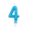 Blåt Talformet Kagelys m/Glitter 7 cm - 4 Tal