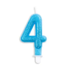 Blåt Talformet Kagelys m/Glitter 7 cm - 4 Tal
