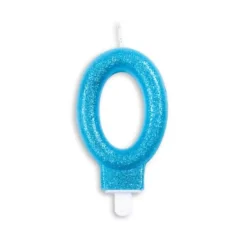 Blåt Talformet Kagelys m/Glitter 7 cm - 0 Tal