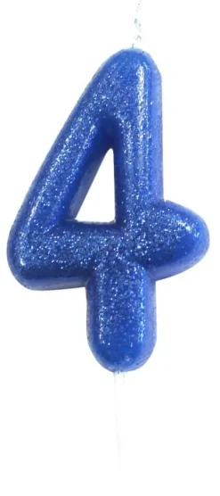Blåt Tal Kagelys m/Glitter 6.5 cm - 4 Tal