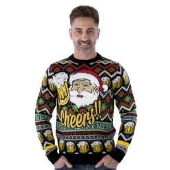 Cheers Santa! Sort Julesweater m/Plysset Skæg