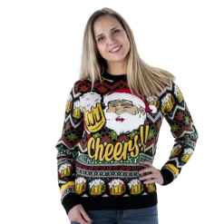 Cheers Santa! Sort Julesweater m/Plysset Skæg