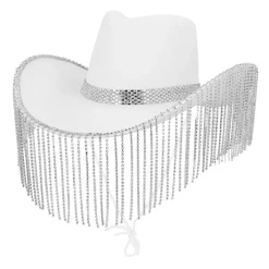 Cowboy hat, Hvid Showgirl hat med Frynser