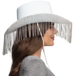 Cowboy hat, Hvid Showgirl hat med Frynser