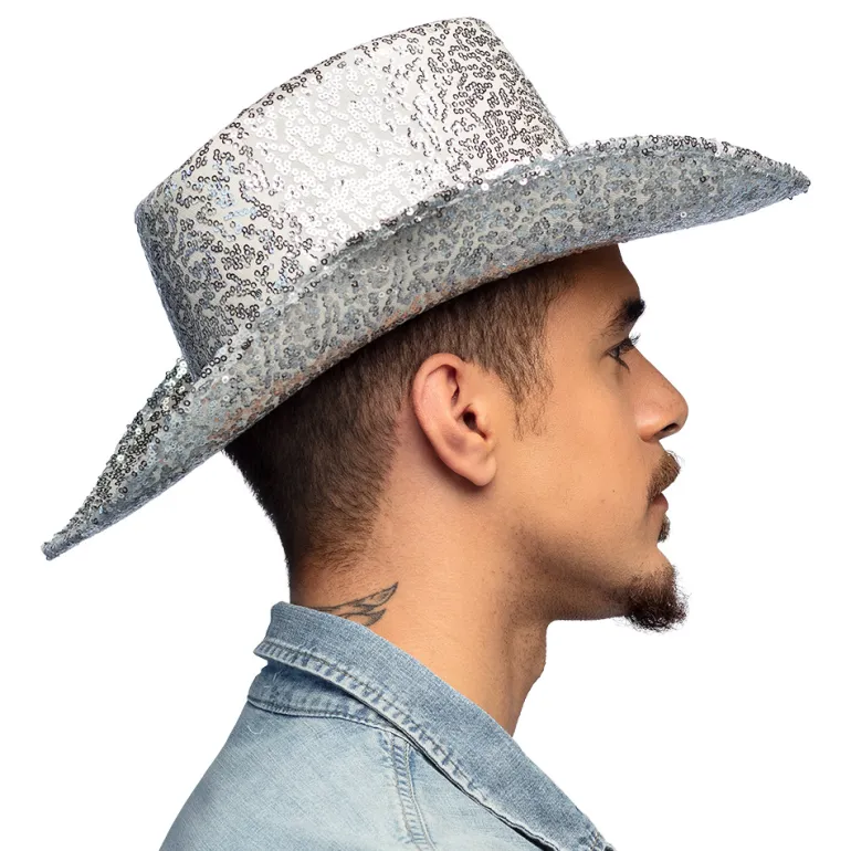Cowboyhat med Sølv Pailetter