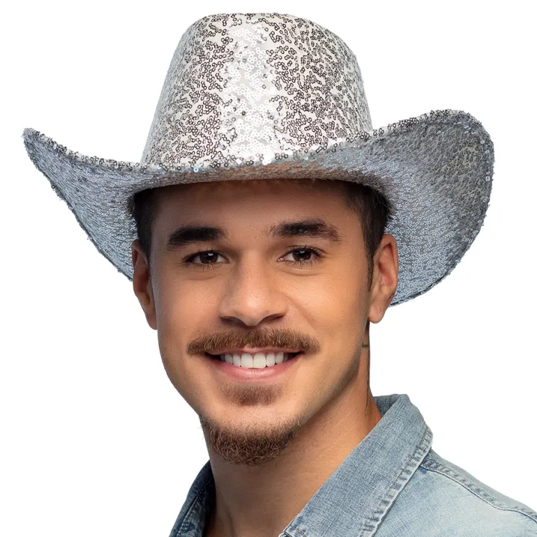 Cowboyhat med Sølv Pailetter